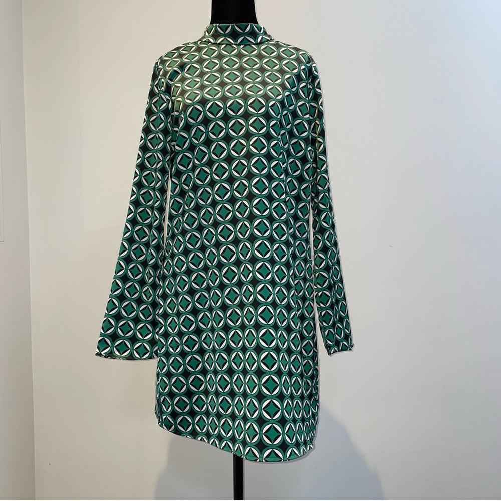MNG by Mango Green Geometric Print Shift Dress Size M